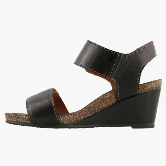 Taos Carousel Wedge Sandal Black Leather Hammered Silver Detail Size 41 - Picture 6 of 12